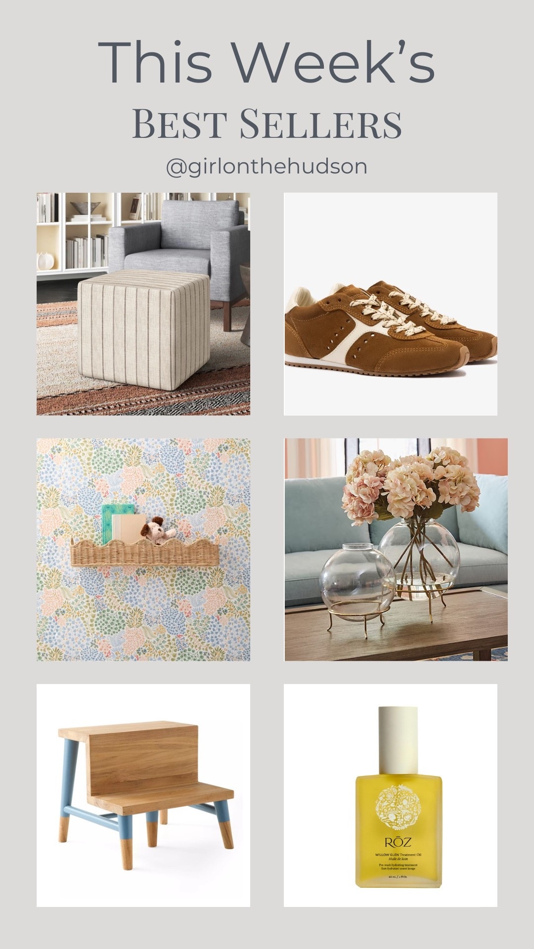 This week’s best sellers! 

Chic spring sneakers, affordable ottomans, the cutest scalloped wall shelf, spring vases that I LOVE, a teak step stool in fun new colors and the hair repeat oil that I can’t live without!! 

#LTKHome #LTKselfcare #LTKSeasonal