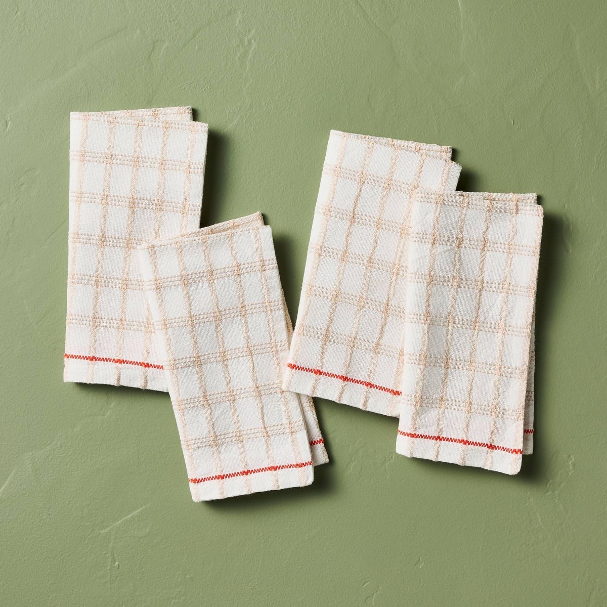 4pk Tri-Stripe Plaid Stitched Cloth Napkins - Hearth & Hand™ with Magnolia | Target