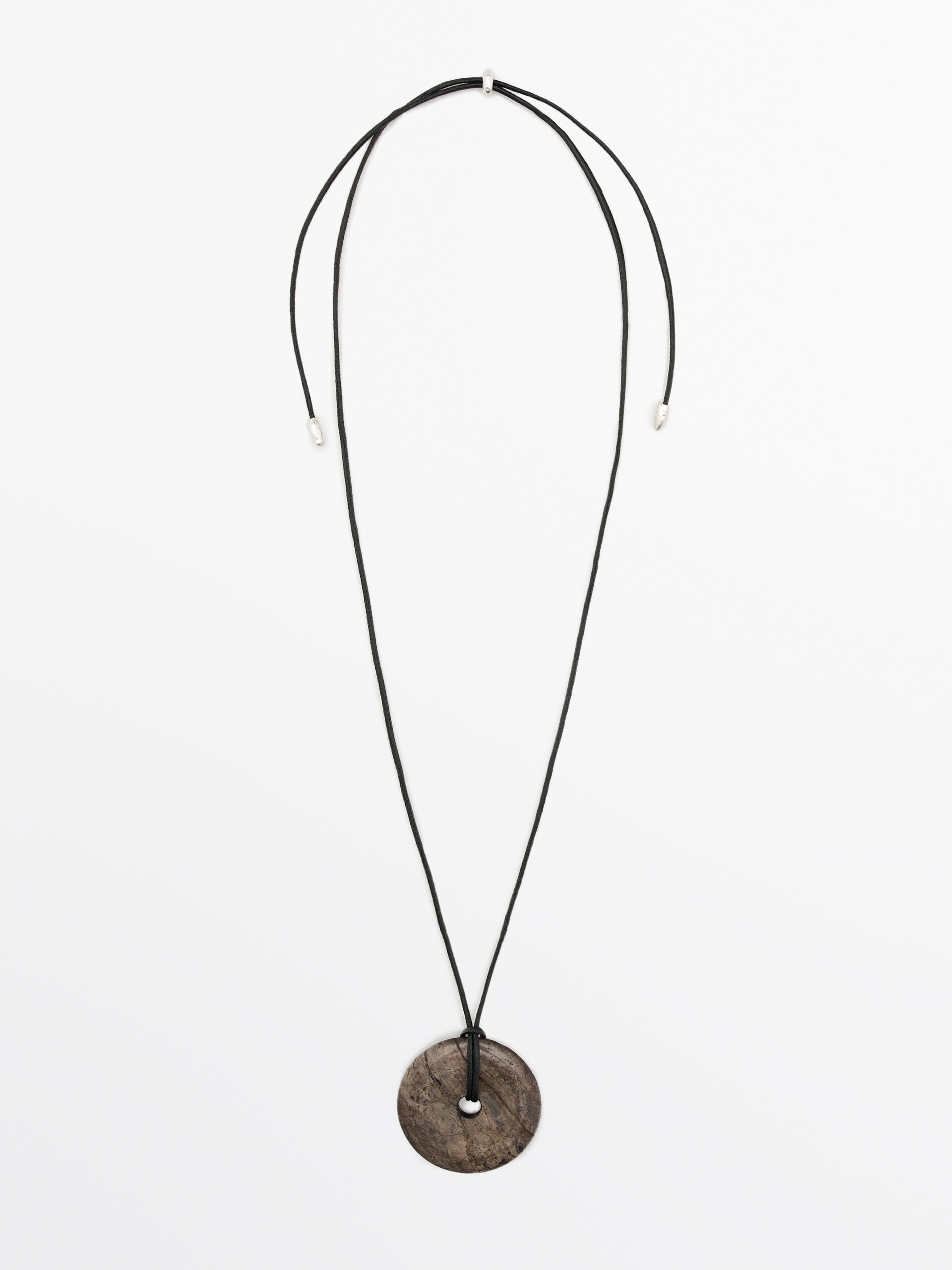 Veined circular stone necklace with leather cord | Massimo Dutti US