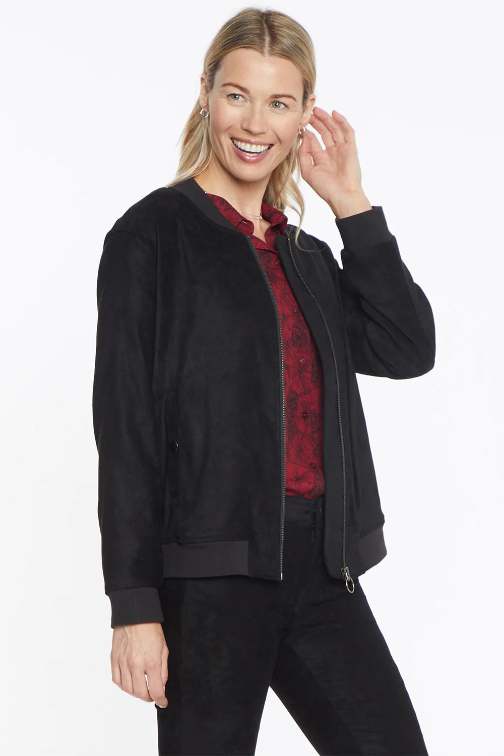 Faux Suede Bomber Jacket - Black | NYDJ