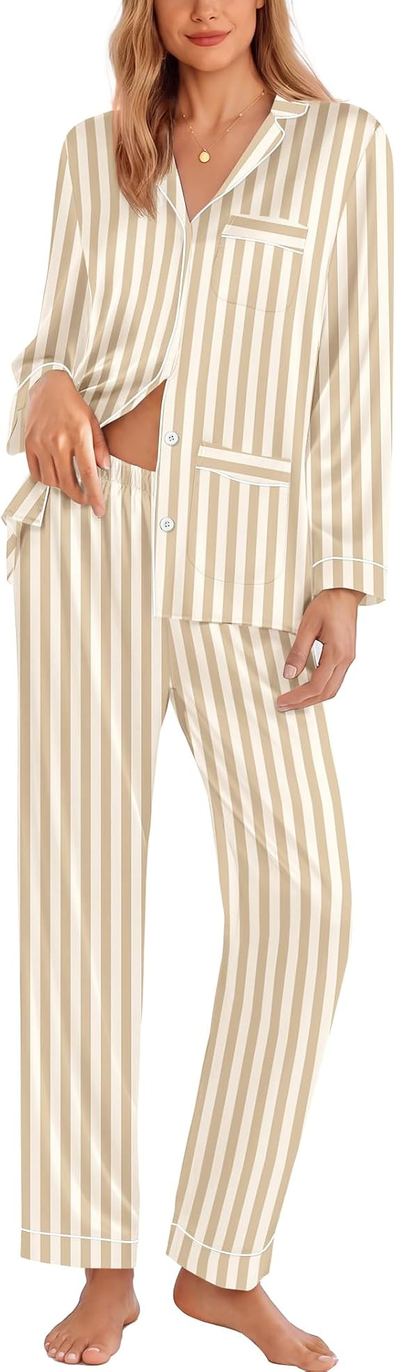 Ekouaer Pajamas for Women Silk Satin Button Down Long Sleeve Pajama Sets | Amazon (US)