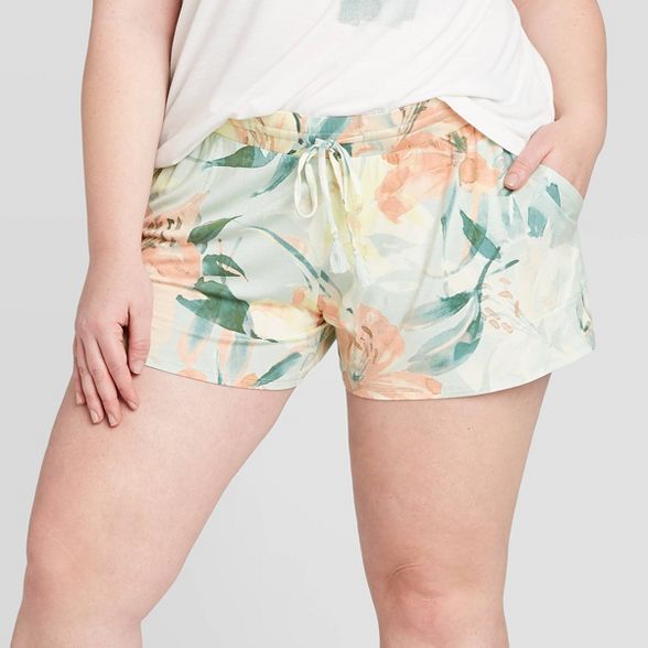 Women's Plus Size Floral Print Beautifully Soft Pajama Shorts - Stars Above™ Mint | Target