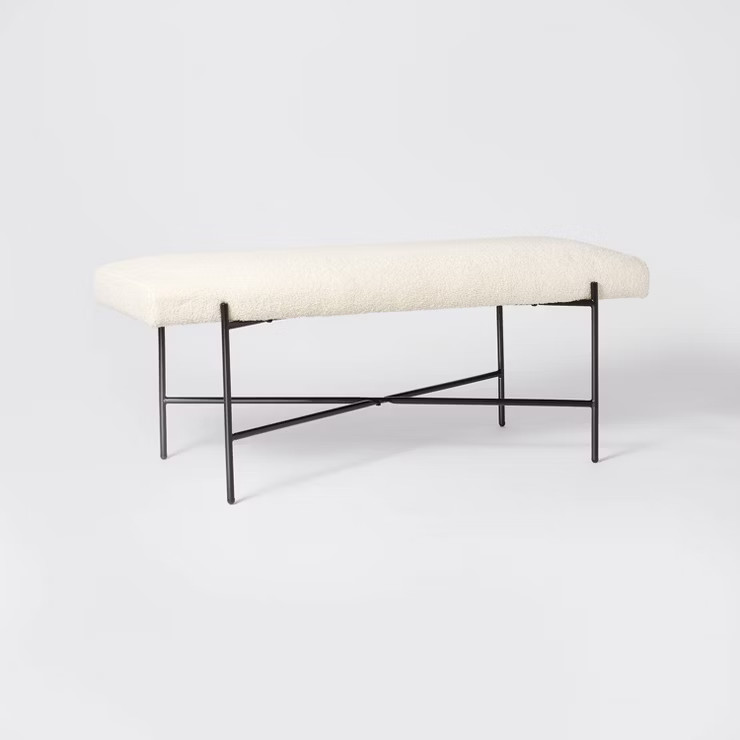 Clarkston Metal Base Upholstered Bench Cream Boucle - Threshold™ designed with Studio McGee | Target