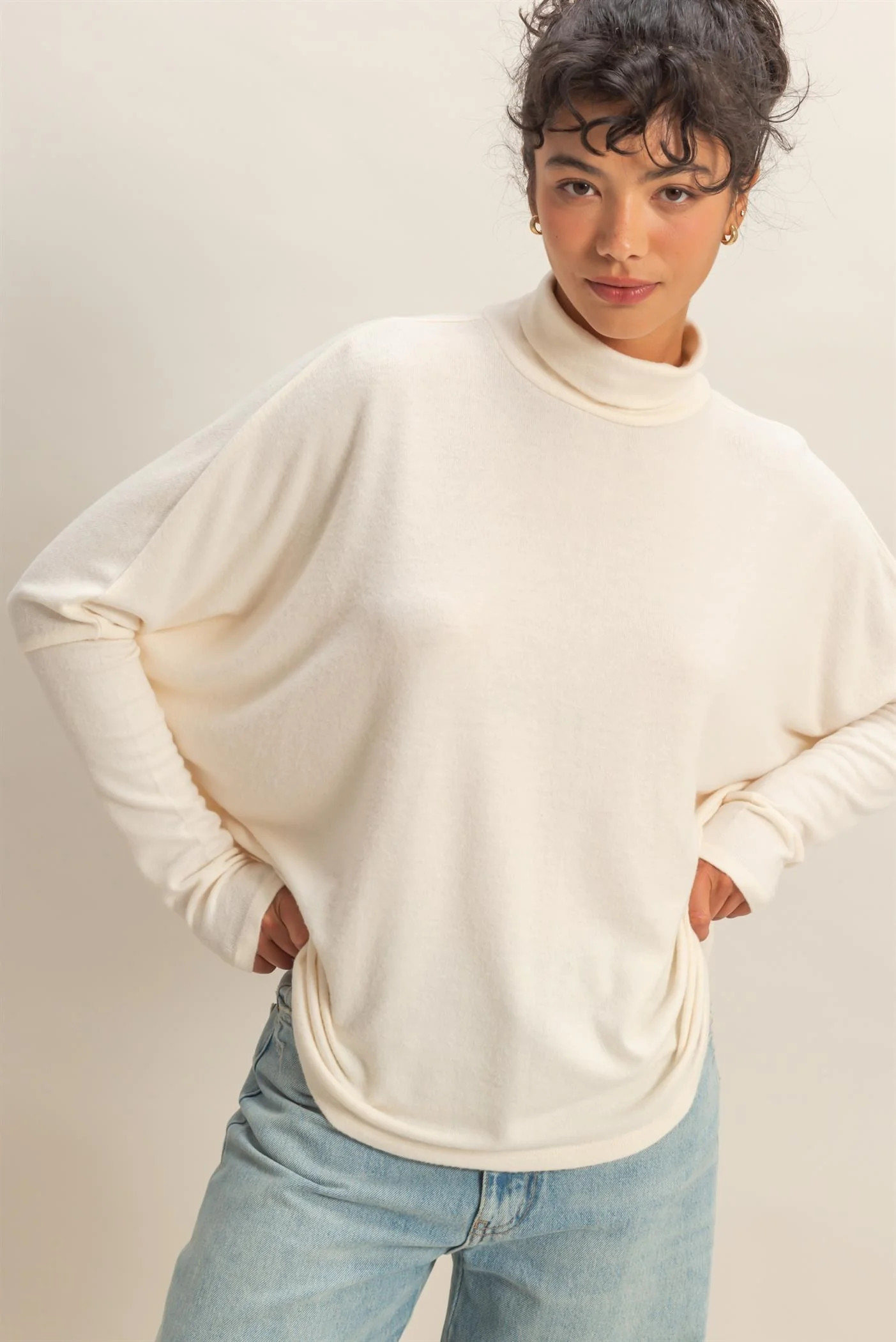 Cream Draped Oversized Turtleneck Dolman Sleeve Top | PinkBlush Maternity