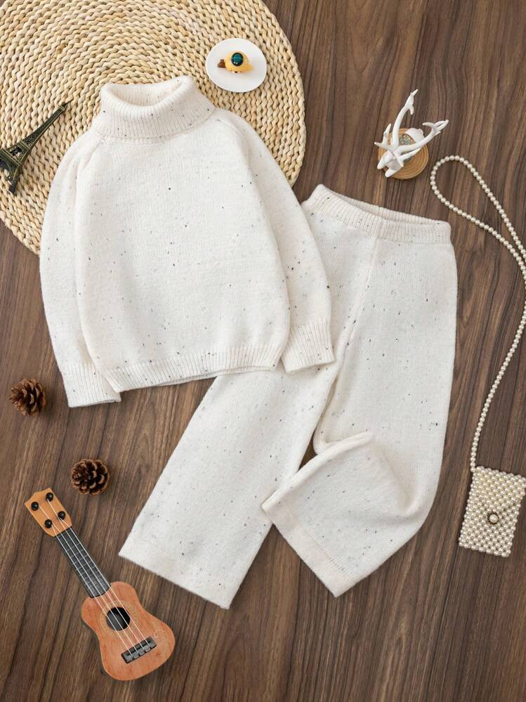 SHEIN Young Girl Ribbed Turtleneck Top And Straight-Leg Pants 2pcs Knit Sweater Set, Suitable For... | SHEIN