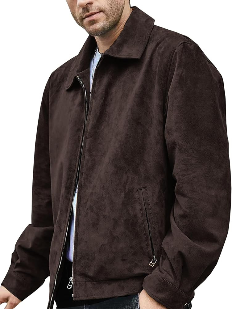 FLAVOR Men's Suede Leather Bomber Jacket Casual Coat for Men | Amazon (US)