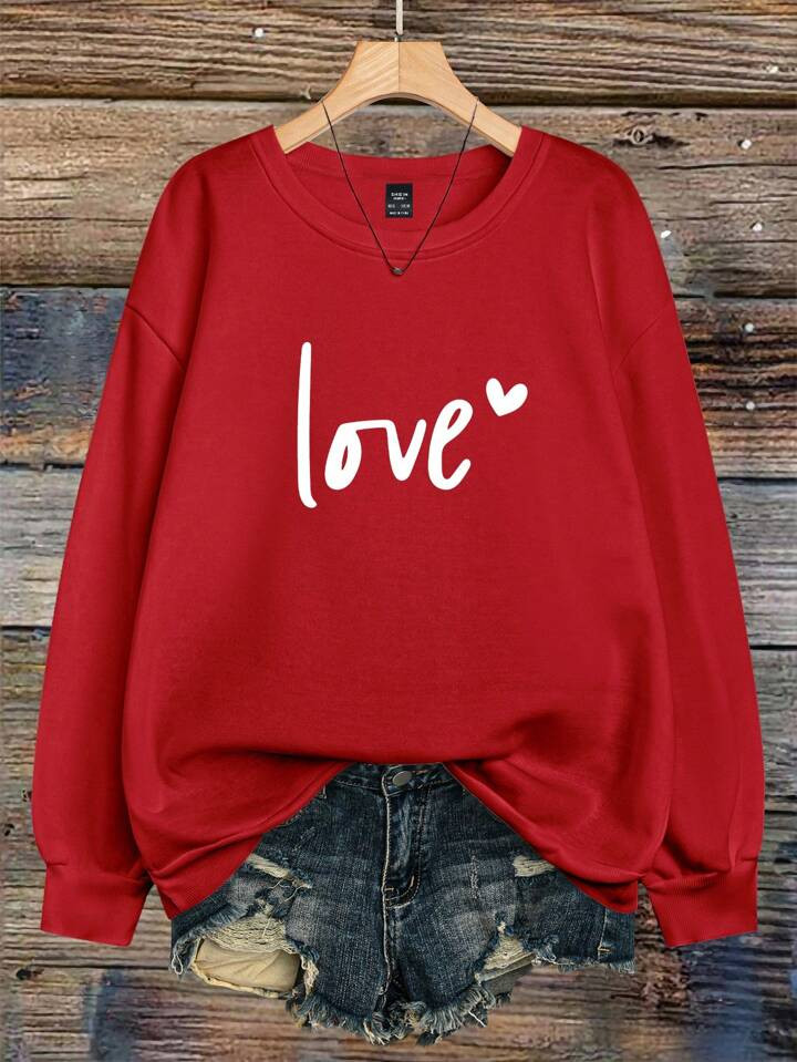 SHEIN CURVE+ Plus Size Women's Love Letter Heart-Shaped Pattern Printed Round Neck Sweatshirts Fo... | SHEIN