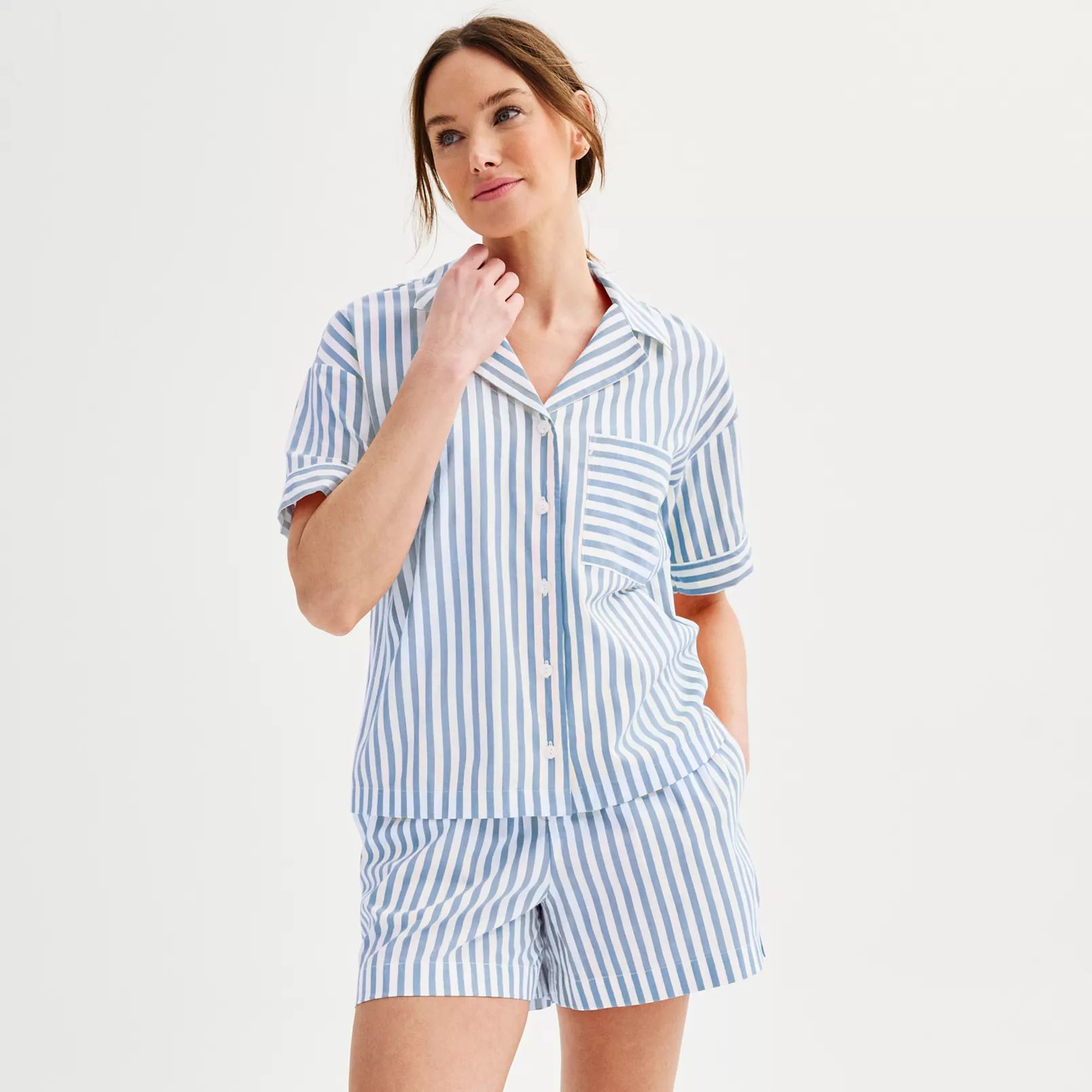 Women's Sonoma Goods For Life® Striped Poplin Notch Collar Short Sleeve Pajama Top | Kohl's