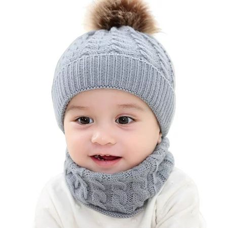 2 Piece Set Toddler Baby Knit Hat Scarf Winter Warm Beanie Cap with Circle Loop Scarf Black | Walmart (US)