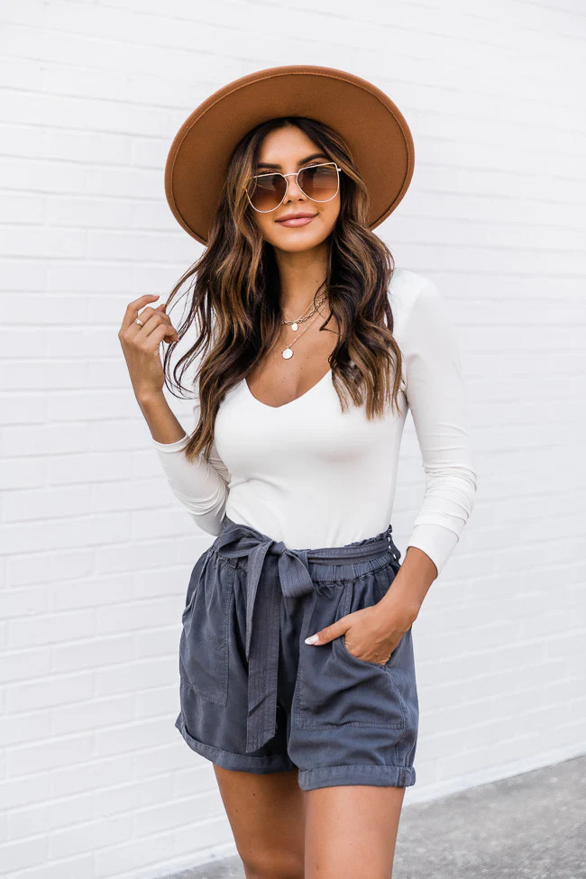 Southern Cities Charcoal Tie Shorts | The Pink Lily Boutique