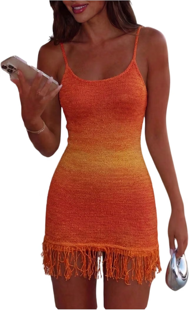 MakeMeChic Women's Starfish Mini Dress Fringe Beach Cover Up | Amazon (US)