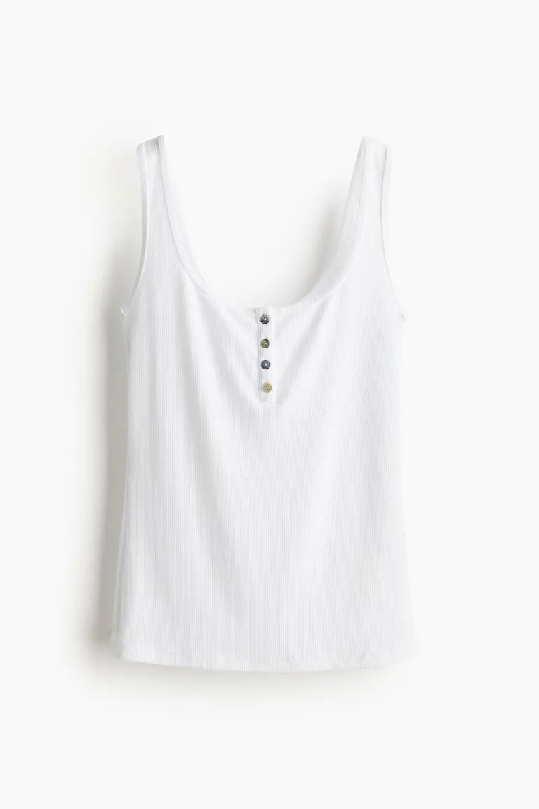 Ribbed button-top vest top | H&M (UK, MY, IN, SG, PH, TW, HK)