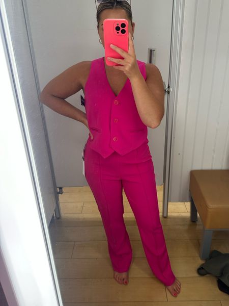 Hot pink button up vest and flare dress pants | business casual | Pinterest inspired | work outfit | trendy | NYFW | Disney | job interview | 

#LTKSale #LTKSeasonal #LTKunder50