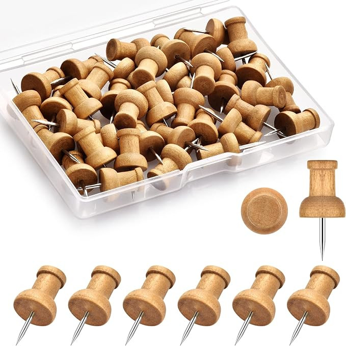 40Pcs Wood Push Pins, Thumb Tacks for Decorative, Wooden Pins and Tacks, Cork Board Thumbtacks, C... | Amazon (US)