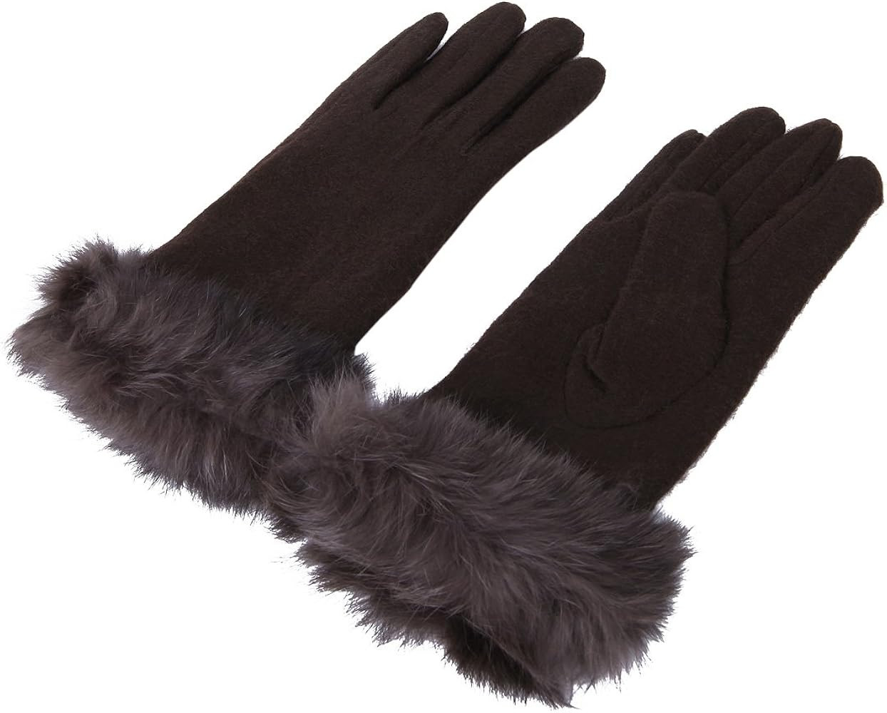 Elegant Women's Winter Thermal Wool Gloves with Rabbit Fur Trim - Diff Colors | Amazon (US)