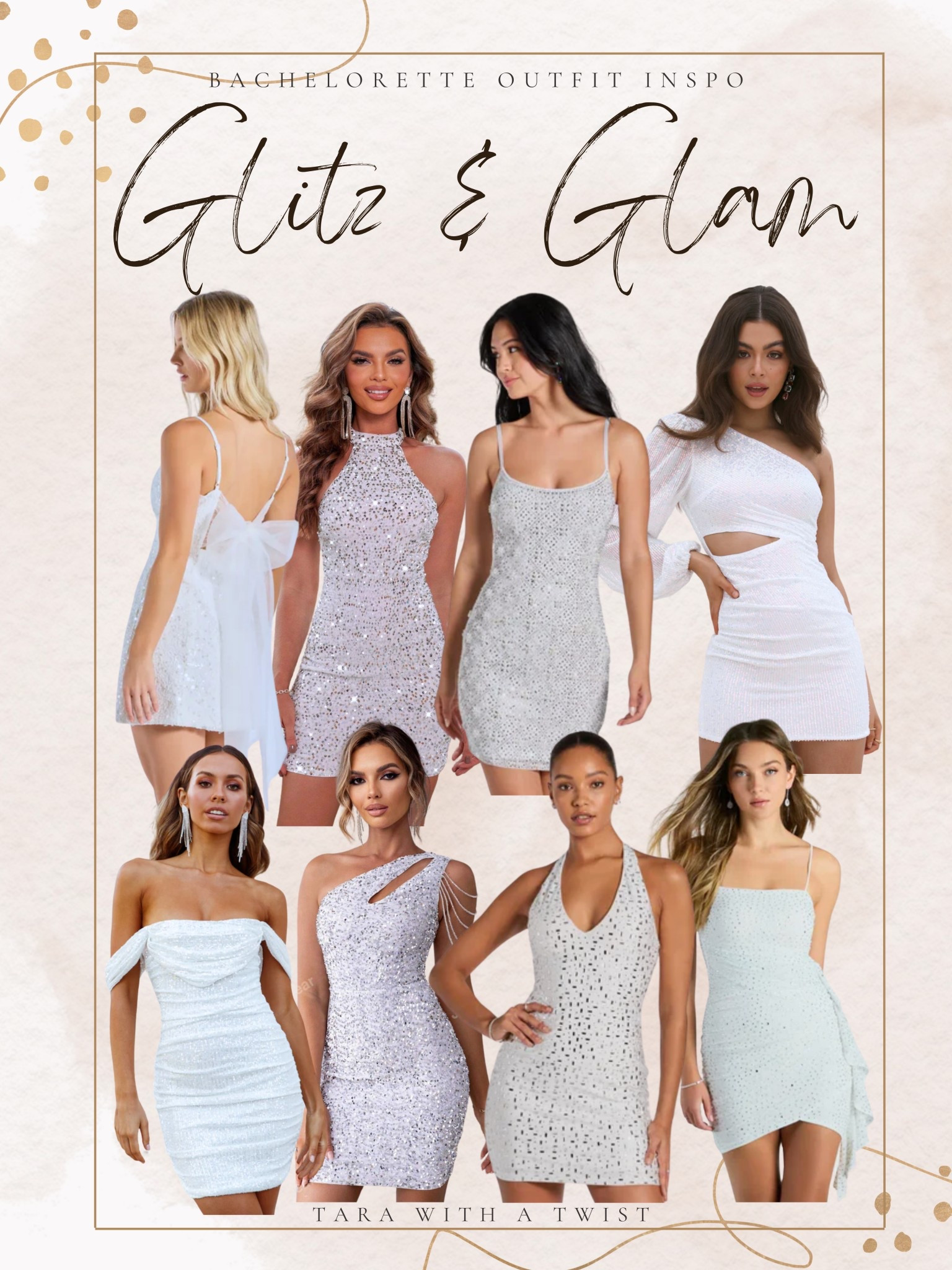 Bachelorette outfit Inspo. Bachelorette theme. Glitz and Glam bachelorette. Bride to be. Bachelorette outfit. Bachelorette party. White dresses. 

#LTKWedding