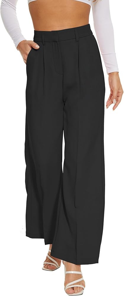 FUNYYZO Women Suit Pants Wide Leg Pants High Elastic Waisted in The Back Business Work Trousers L... | Amazon (US)