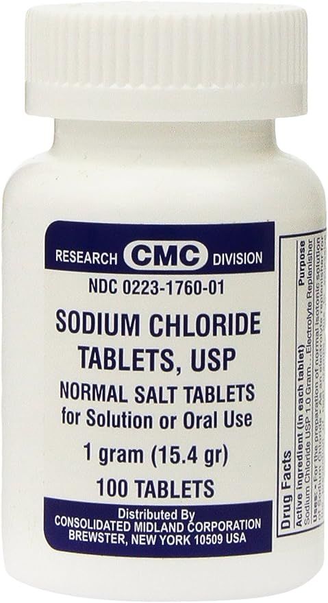 Sodium Chloride Tablets 1 Gm, USP Normal Salt Tablets - 100 Tablets (Pack of 3) | Amazon (US)