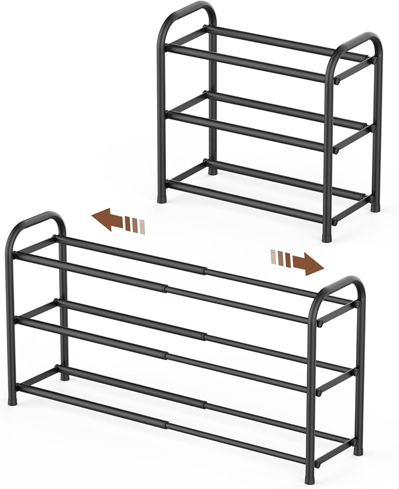 3-Tier Expandable Shoe Rack,Adjustable Shoe Shelf Storage Organizer Heavy Duty Metal Free Standin... | Amazon (US)