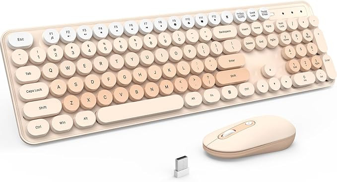 Wireless Keyboard and Mouse, Silent Keyboard Mouse Combo, Full-Sized Colorful Typewriter Keyboard... | Amazon (US)