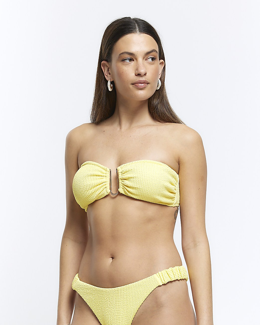 Yellow textured bandeau bikini top | River Island (UK & IE)