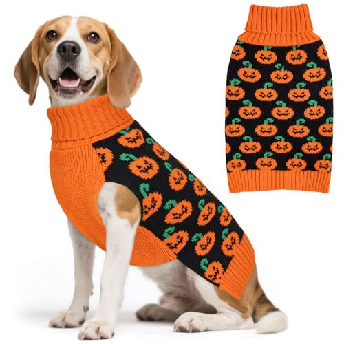 KYEESE Halloween Dog Sweater with Leash Hole Cute Pumpkin Turtleneck Pet Knitwear Extra Warm and Comfortable Orange Festival Pet Clothes for Medium Sized Dog Cozy Halloween Puppy Sweater, XX-Large | Amazon (US)