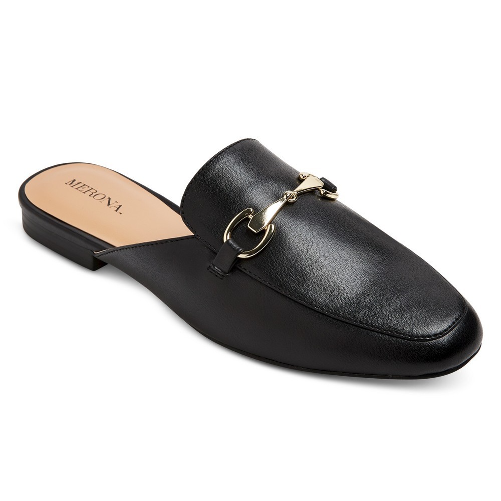 Kona Wide Width Backless Loafer Mules - Merona Silver 8 Wide, Black | Target