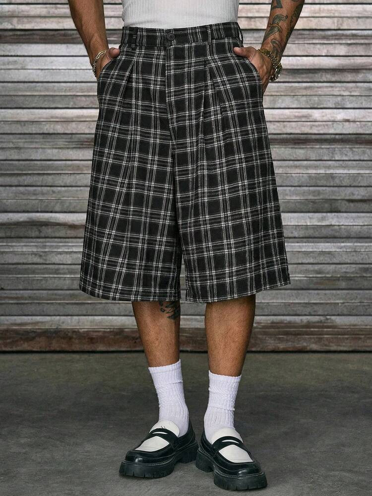 AXEPEAK Men's Pleated Loose Pocket Casual Shorts, Summer Oversized Shorts For Men Men's Shorts Men's Plaid Shorts Checkered Shorts Pleated Shorts | SHEIN
