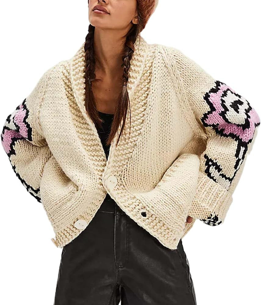 Cardigan Sweaters for Women Button Down Shawl Collar Oversized Sweater Coats Y2k Print Cardigans ... | Amazon (CA)