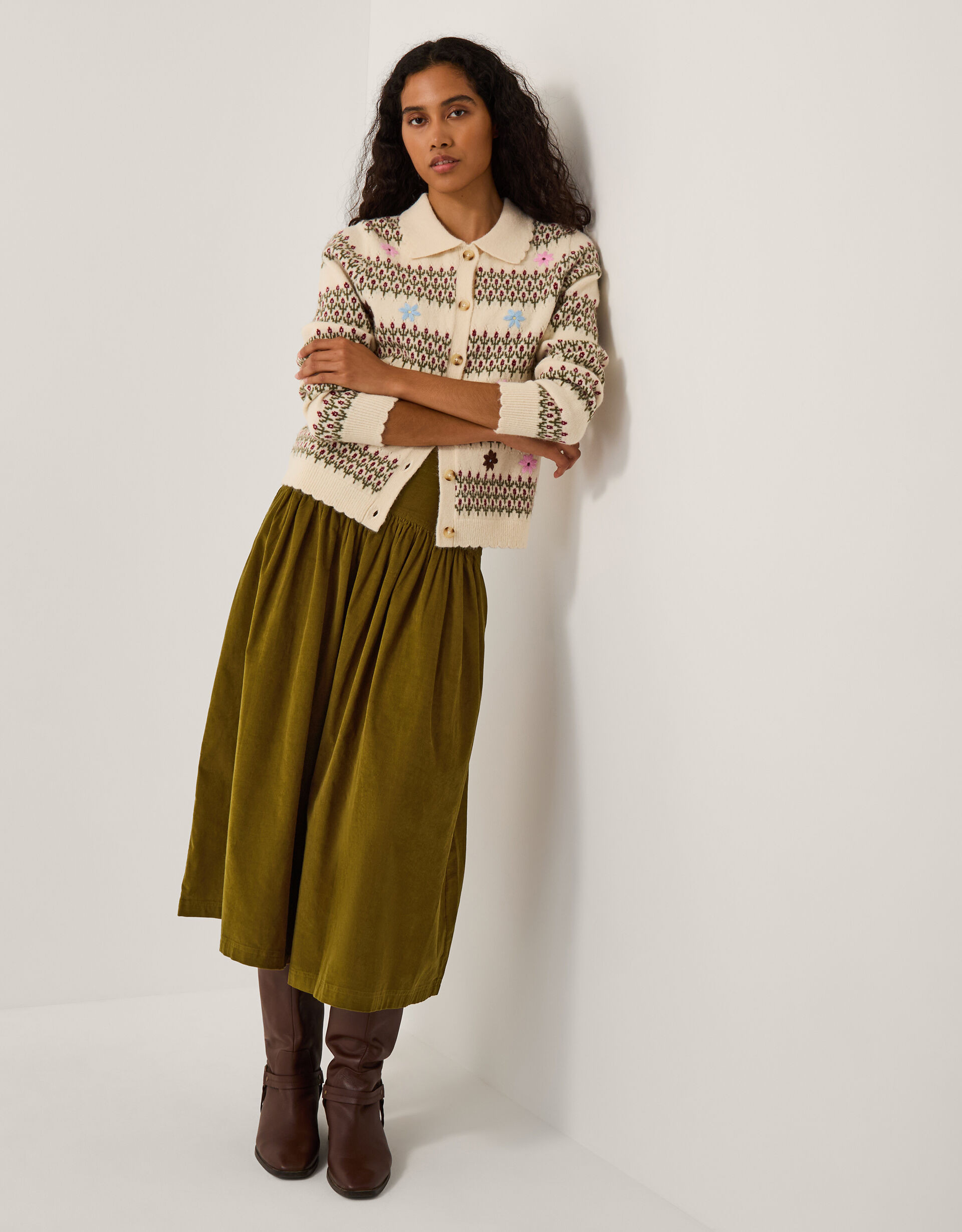 Jenny Corduroy Midi Skirt Green | Monsoon (UK)