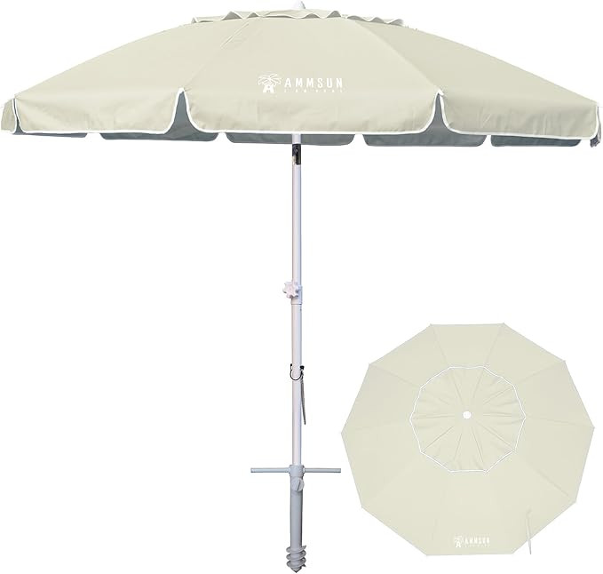 AMMSUN 8 Feet Large Beach Umbrella with Sand Anchor Heavy Duty High Wind Portable Outdoor Umbrell... | Amazon (US)