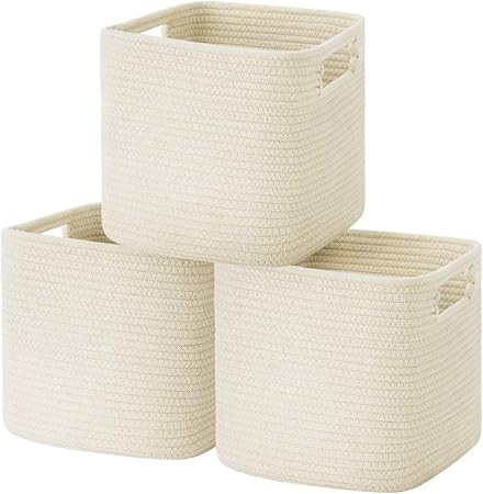 UBBCARE Cube Storage Bins Organizer Set of 3 Collapsible Cotton Rope Storage Baskets Decorative W... | Amazon (US)
