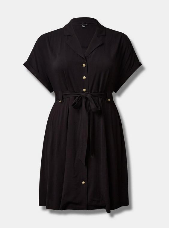 Rayon Slub Button-Front Collared Dress | Torrid (US & Canada)