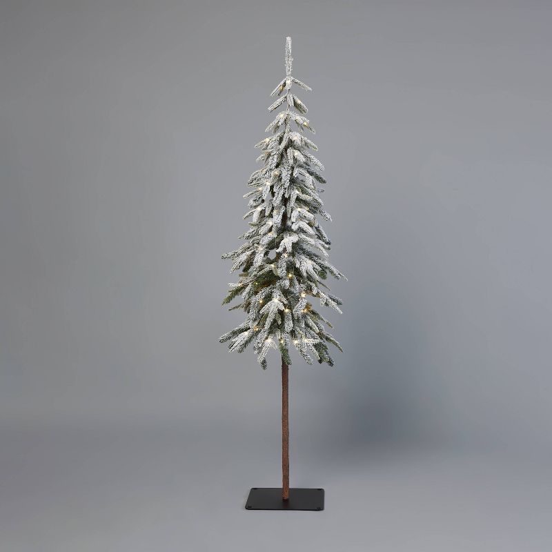6&#39; Pre-Lit LED Downswept Flocked Alpine Balsam Artificial Christmas Tree Warm White Dewdrop L... | Target