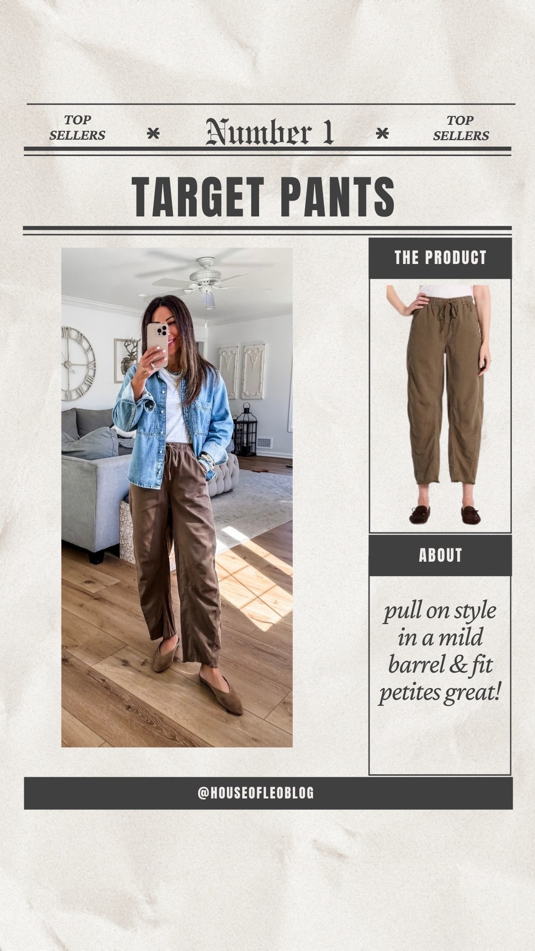 XS brown pants. Small denim shirt. Target style.