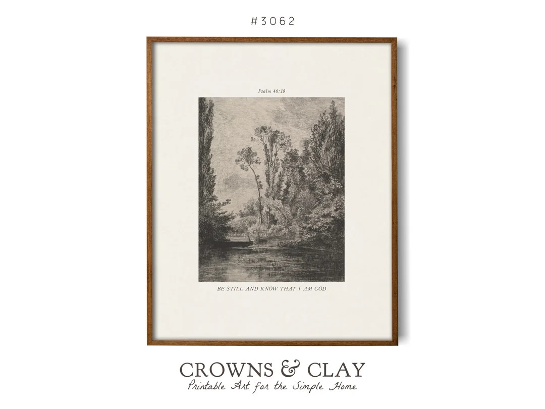 Psalm 46:10 Landscape Sketch Printable Artwork, Be Still and Know Verse, Muted Art, DIY Last Minu... | Etsy (US)