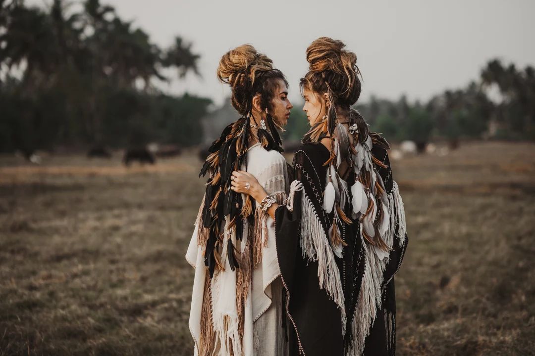 Off White Tribal Poncho Ceremonial Shaman Cape Bohemian Handmade Tassels Robe Boho Gypsy Bridal C... | Etsy (US)