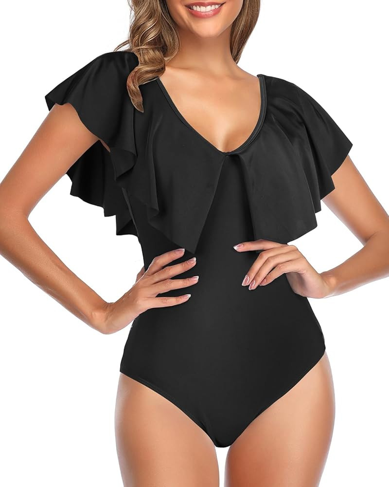 Tempt Me Women Ruffle One Piece Swimsuit Flounce Sleeve Swimwear V Neck Bathing Suit for Teen Gir... | Amazon (US)