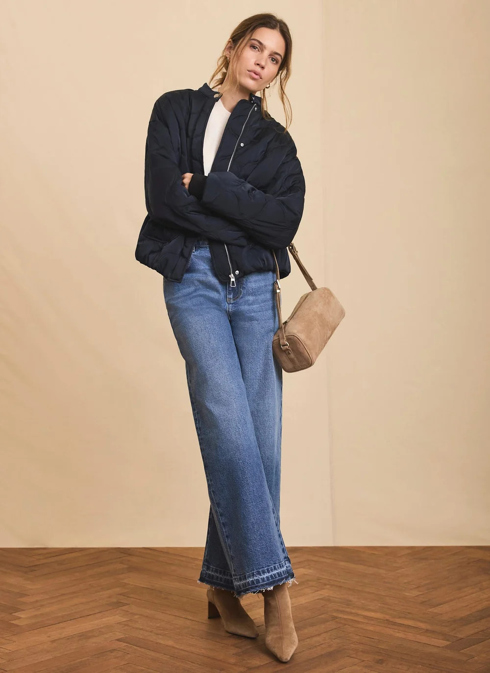 Navy Quilted Bomber Jacket | Mint Velvet