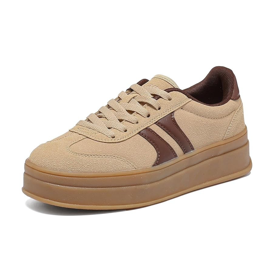 Women's Gum Sole Fashion Sneakers-Thick Platform Sole,Anti-Slip Rubber,Lace-Up Comfort Walking Sh... | Amazon (US)