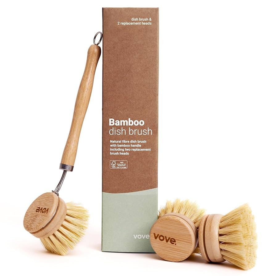 Vove | Bamboo Dish Brush | Long Lasting Brush with 3 Replacement Heads | Natural Bristle | Eco-Fr... | Amazon (US)