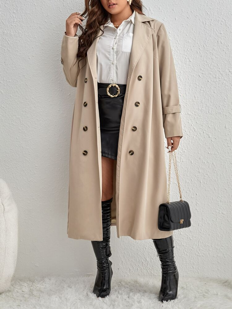Plus Double Breasted Trench Coat | SHEIN