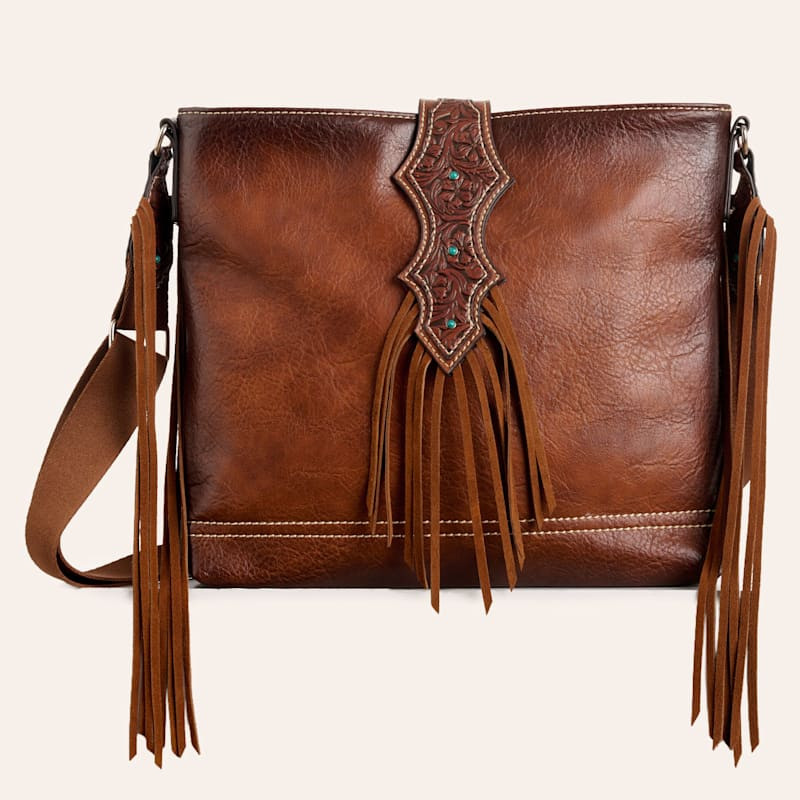 Justin Cognac Fringed Billet Strap Crossbody Bag | Cavender's