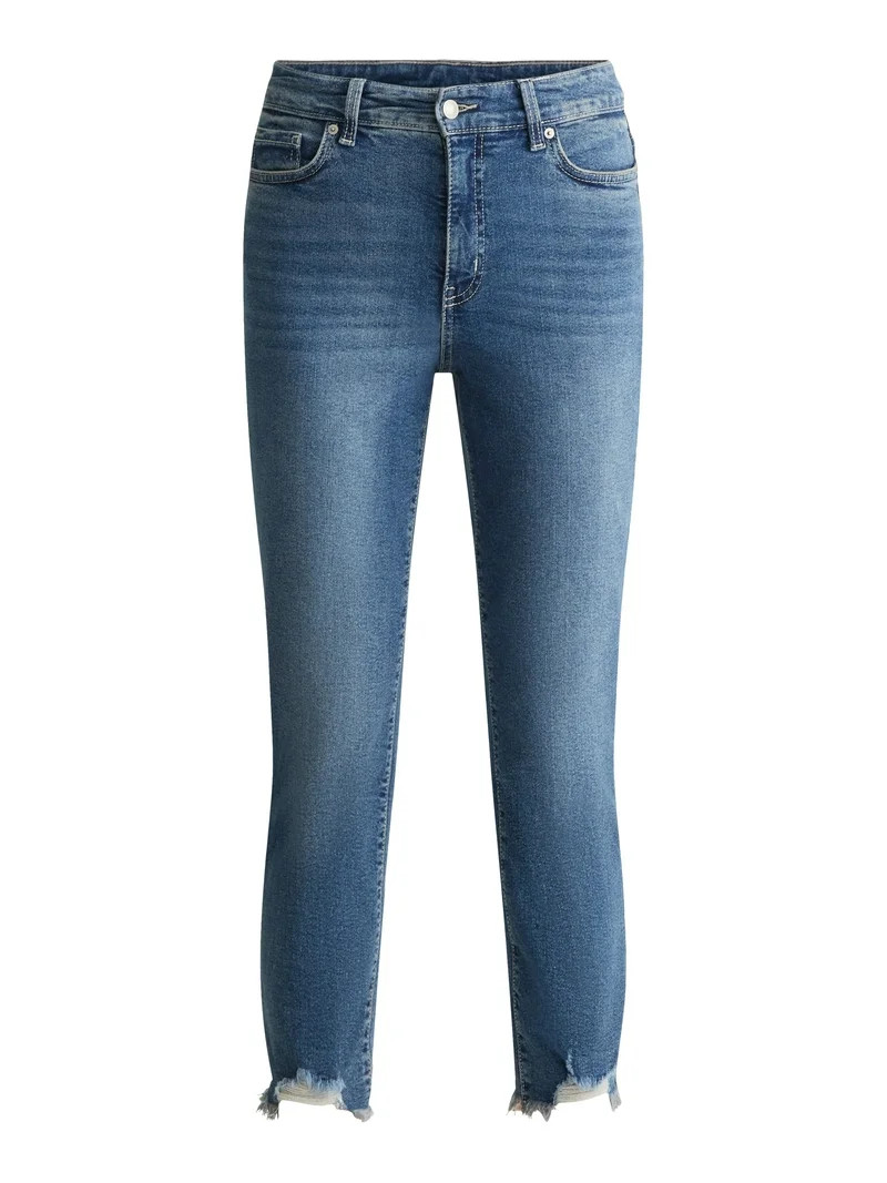 Time and Tru Women's High Rise Straight Leg Destructed Hem Jeans, Sizes 0-20 | Walmart (US)