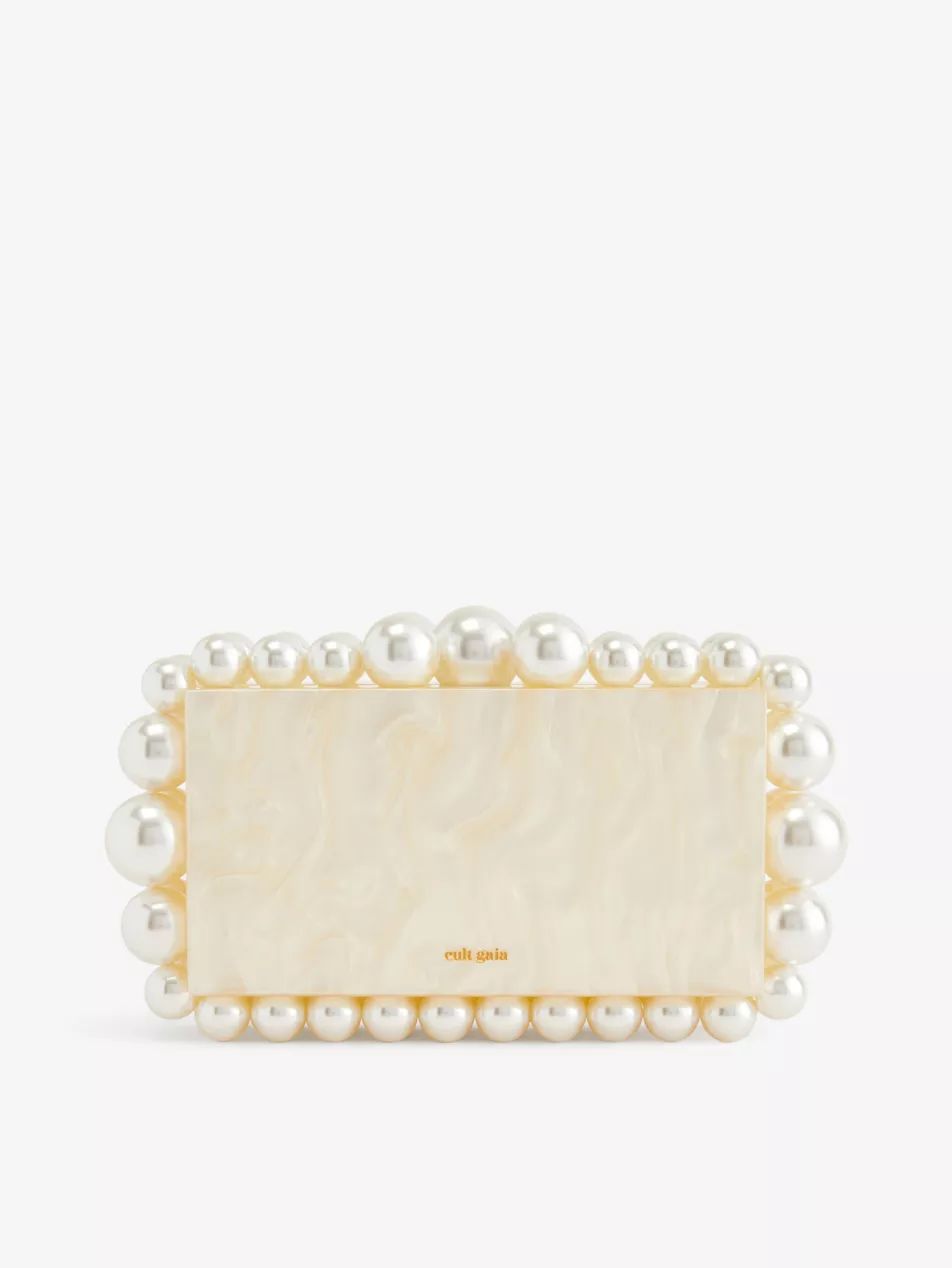 Eos faux-pearl and acrylic clutch bag | Selfridges