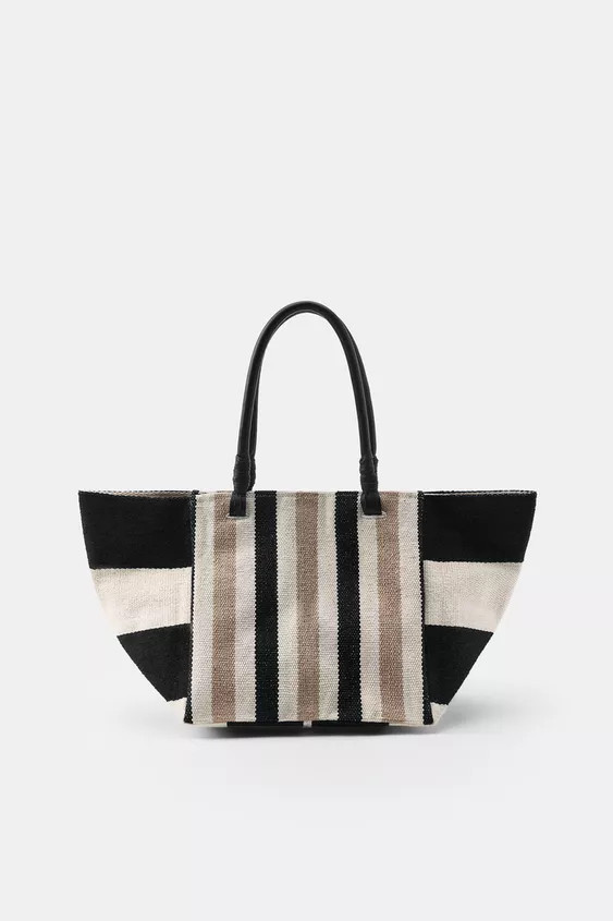 STRIPED LEATHER HANDLE BAG | Zara UK