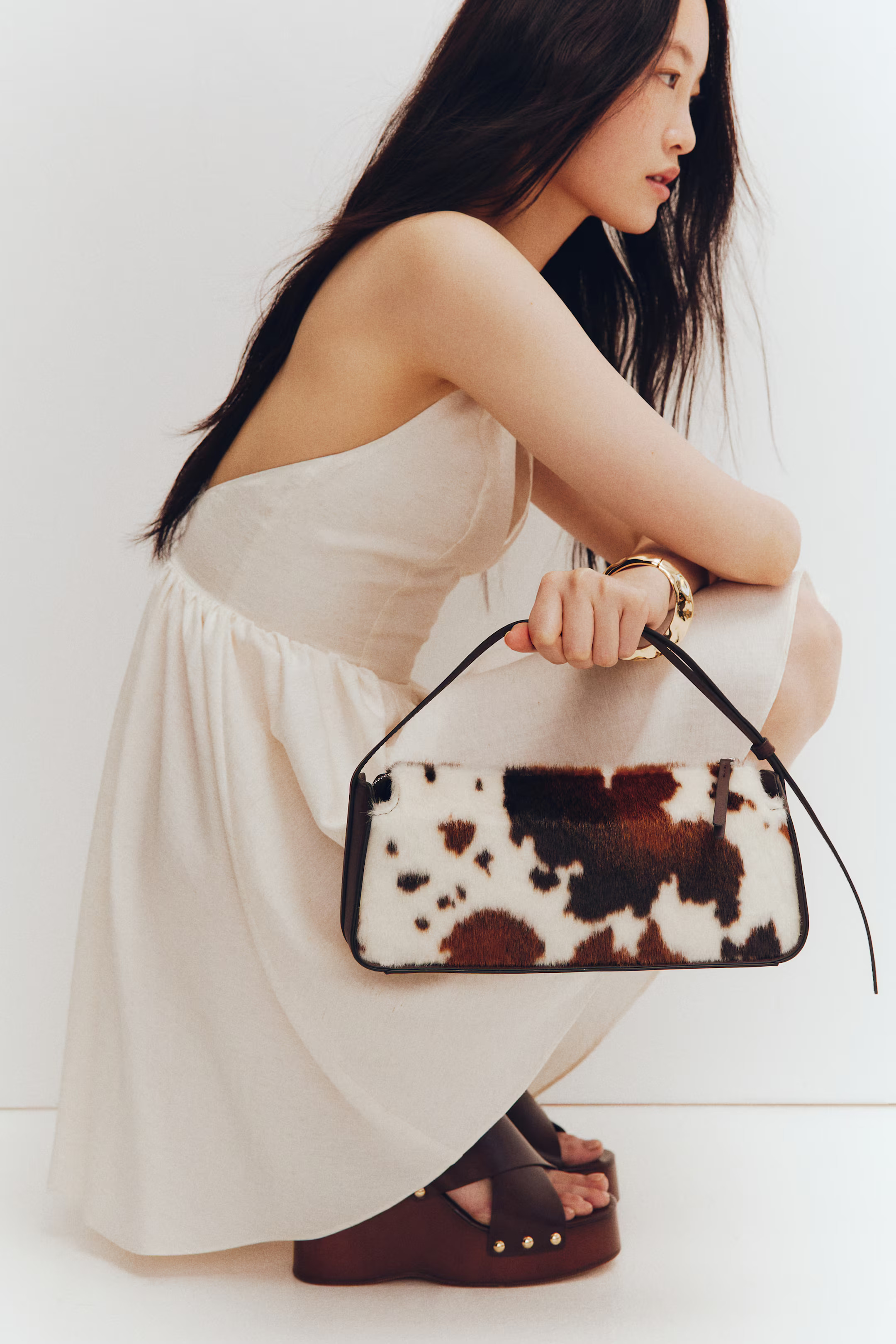 Shoulder Bag - Dark brown/cowhide print - Ladies | H&M US | H&M (US + CA)