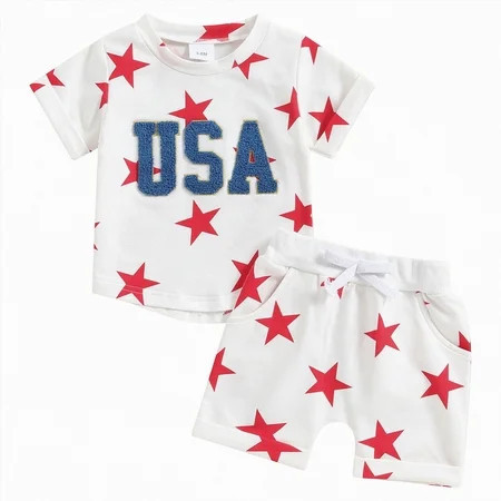 Linfrsh Toddler Baby Boy 4th of July Outfits Patriotic USA Flag Embroidered Tank Top and Striped Shorts 2-Piece Set Toddler Boy 4th of July Clothes(White,3-4 Years) | Walmart (US)