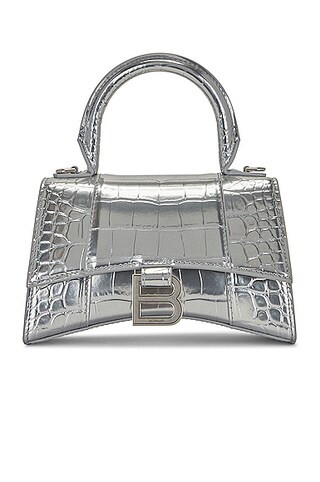 Balenciaga XS Hourglass Top Handle Bag in Silver | FWRD | FWRD 