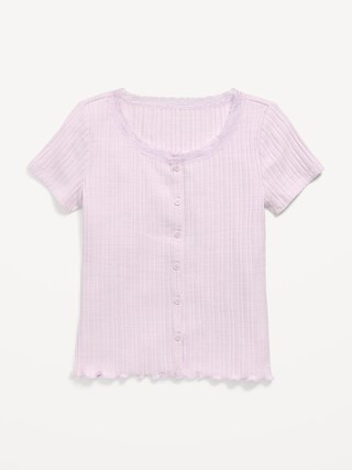 Printed Short-Sleeve Lace-Trim Button-Front Top for Girls | Old Navy (US)